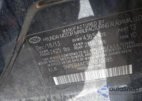 2014 Hyundai Sonata Gls из США, поврежденный, VIN 5NPEB4AC9EH870095